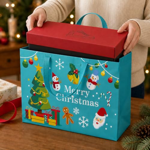 IPQXE 34 Pack Christmas Gift Bags Assorted Sizes- Reusable Tote Bags Non-Woven, Xmas Shopping Bags with Handles, for Christmas Treat Bags, Gifts Wrapping, Xmas Party Supplies 16 Large 18 Small - image 3