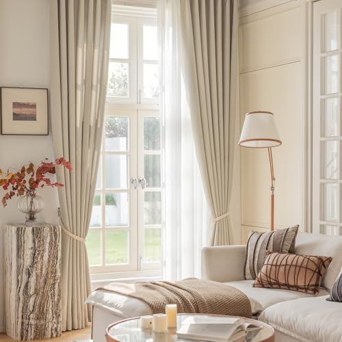 jinchan Linen Textured Curtains for Living Room Darkening Bedroom Curtain 84 Inch Long Beige Single Curtain Panel Thermal Insulated Light Blocking Window Treatments Grommet Privacy Drapes 1 Panel - Thumbnail 7