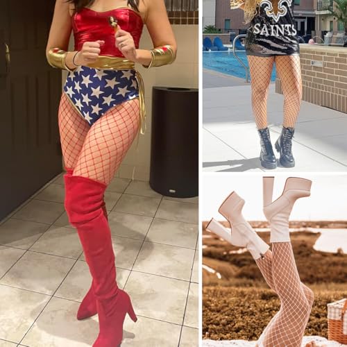 Image of Dorilin Fishnet Stockings for Women High Waist Fishnets Tights, 3 Pairs Colored Fishnet Pantyhose