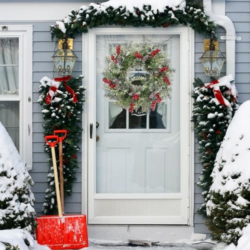 Sggvecsy 21 Inch Artificial Christmas Wreath For Front Door Xmas Red Berry Wreath With Pine Needles Pine Cones Eucalyptus Leaves Christmas Hanging Decorations For Wall Outdoor Home Window Decor thumb #3