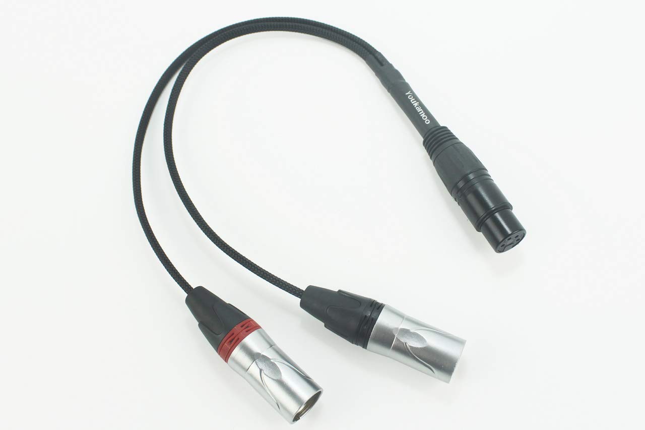 Youkamoo 4 Pin XLR Female to Dual 3 Pin XLR Male Silver Plated Audio Headphone Adapter Cable 1 FT