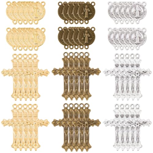 SUNNYCLUE Boîte 60 pcs charms croix et crucifix - or, argent, bronze - bricolage