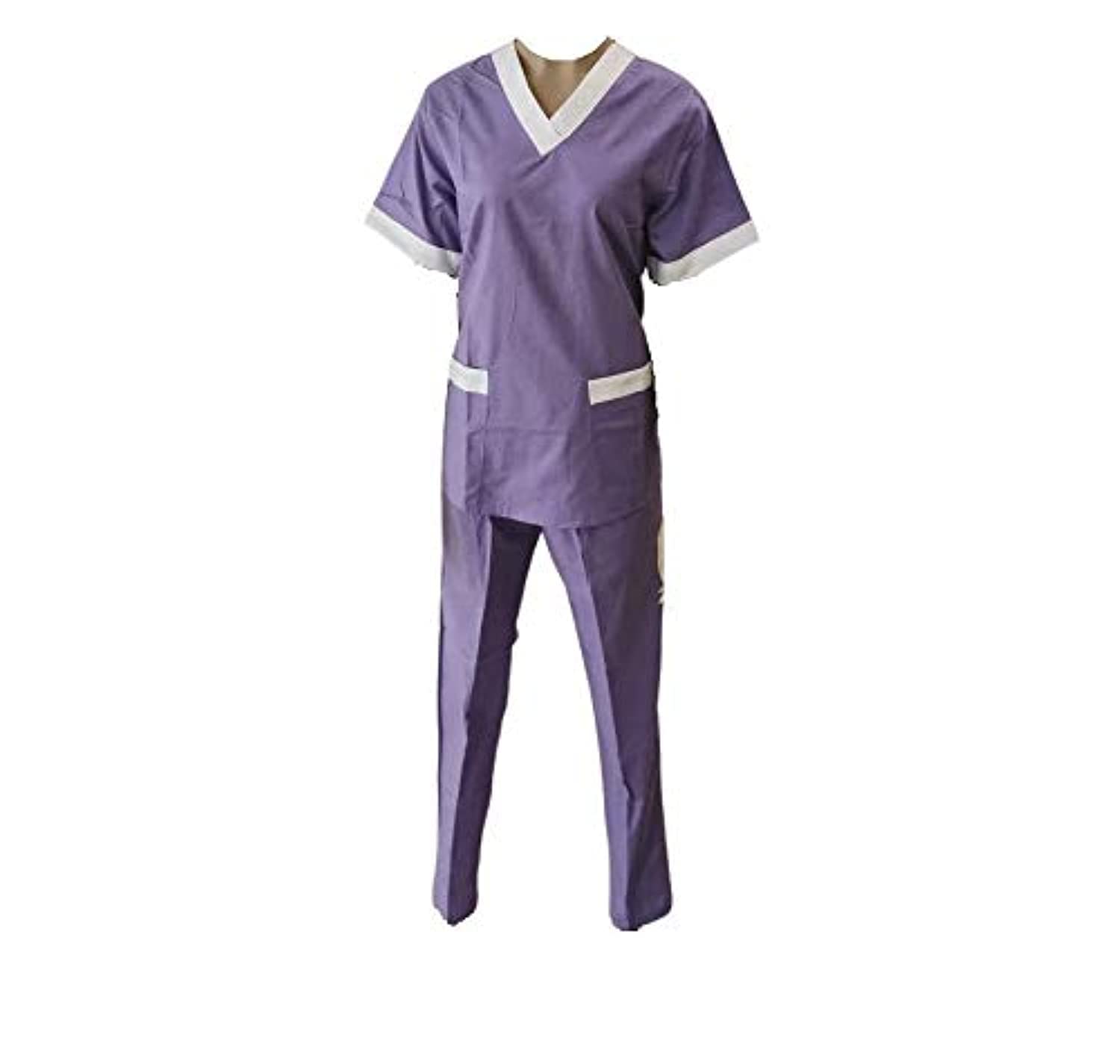 Maid Uniform Scrub V-Neck Short Sleeve Housekeeper clothes Purple Blue Navy