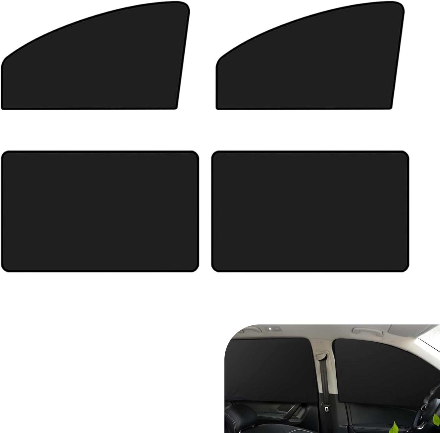 4 PCS Car Side Window Sun Shades, Light Blocking & Sun Protection Shade, Full Blackout Privacy Curtain for Front & Rear Window, Strong-adsorption Foldable Cover for Most Vehicles (Black)