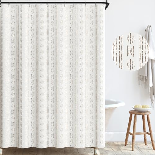 jinchan Taupe and White Boho Shower Curtain Bohemian Vertical Striped