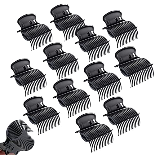 12 Pieces Hair Roller Clips,Hair Curler Claw Clips for Hair Styling,Replacement Hot Roller Clips for Small, Medium, Large and Jumbo Hair Rollers,Professional Salon Hair Clips for Women Girls(Black)