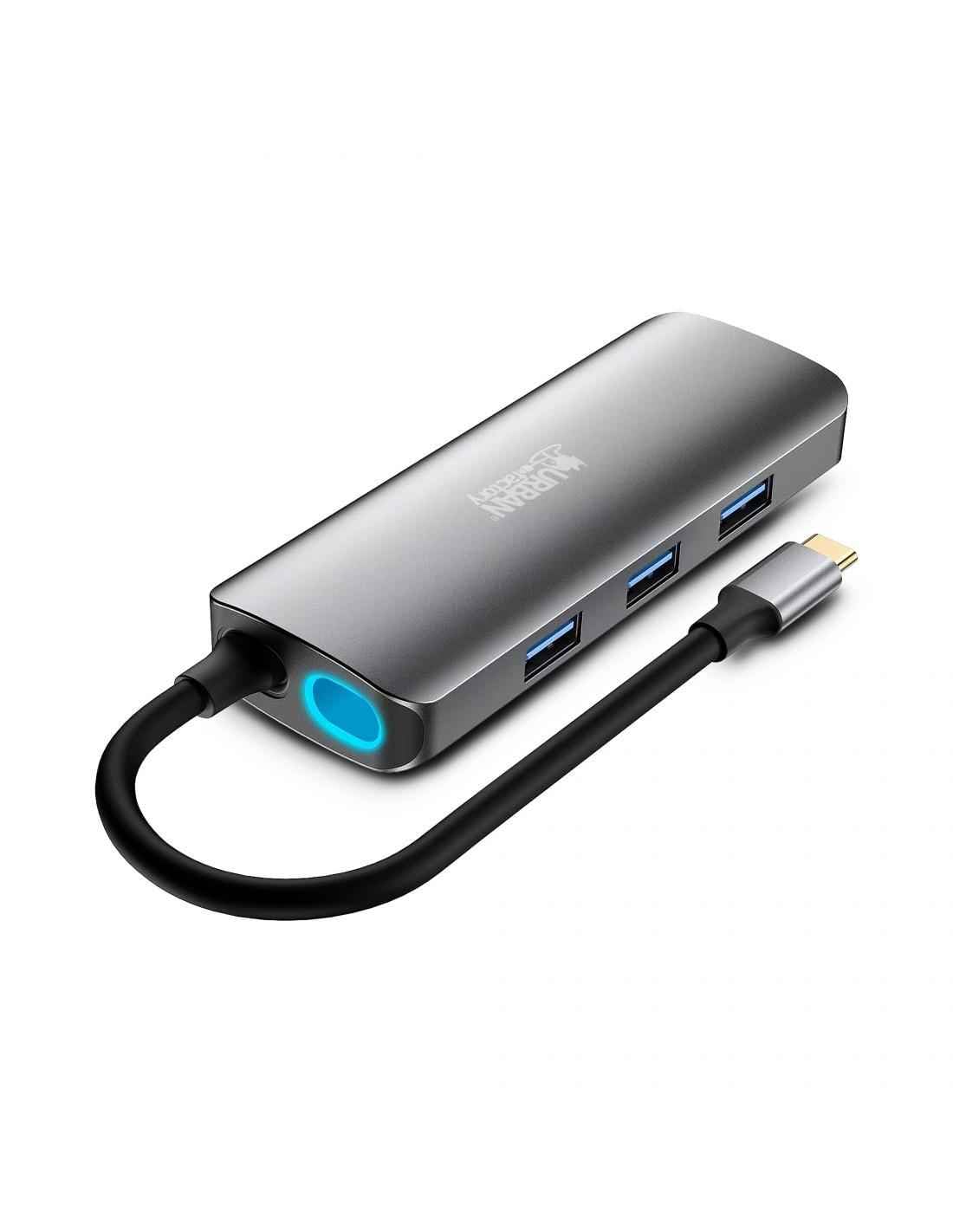 Urban Factory HUBEE Hub USB-C 7 en 1 – 2 HDMI 4K 30Hz, 3 USB-A 3.0, Ethernet RJ45 1Gbps, USB-C Power Delivery 100W, Adaptateur Multiport PC Mac Laptop