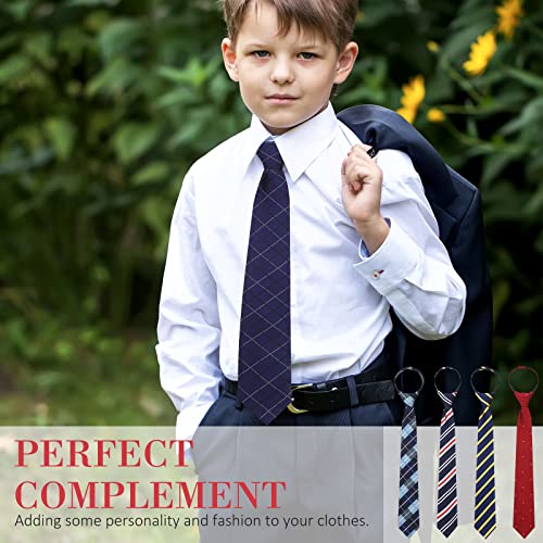 Geyoga 4 Pcs Ties for Boys Kids 15 Inch Plaid Pre-tied Adjustable Neckties Boys Tie for Wedding Graduation School Uniforms Halloween Party Costume 6-12 Years4