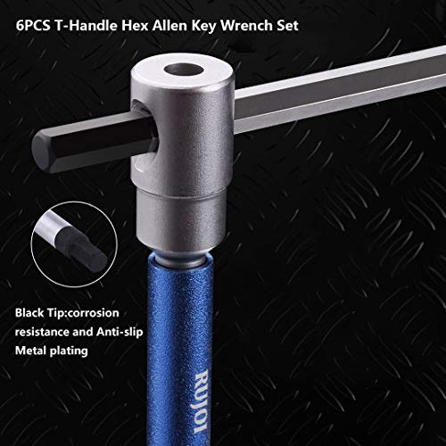 Rujoi Metric T Handle Allen Wrench Set ,6Pcs T-Handle Hex Key With Speed Sleeves For Fast Spinning ,Sliding Top Handle For“T " Or“L”Shape For T Handle Driver , T Handle Set Store In Folded Bag #TOP1