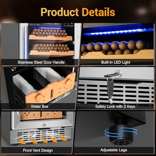 Image of Electric Cigar Humidor,15 Inch Upgraded Large Capacity Electric Cigar Cabinet with Powerful Compressor, Digital LED Screen, Safety Lock,Smart Temperature Control