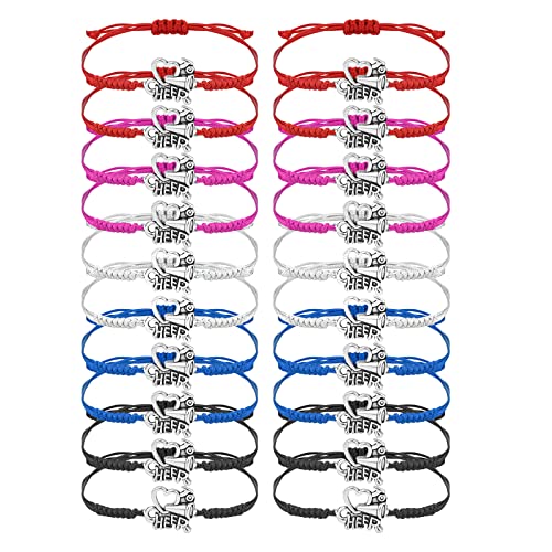 Image of TOYMIS 20PCS Cheerleading Charm Bracelets, Colorful Adjustable Cheer Bracelets Handmade Braided Bracelet Wrist Cord Bracelet Cheerleader Gifts Cheer Charm Bracelets for Cheerleaders