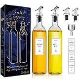 GMISUN Olive Oil Dispenser Bottle with 17oz / 500ml Cooking Oil Container, Spout, Funnel and Labels, 2 Pack Glass Cruets for Vinegar and Oil, Clear