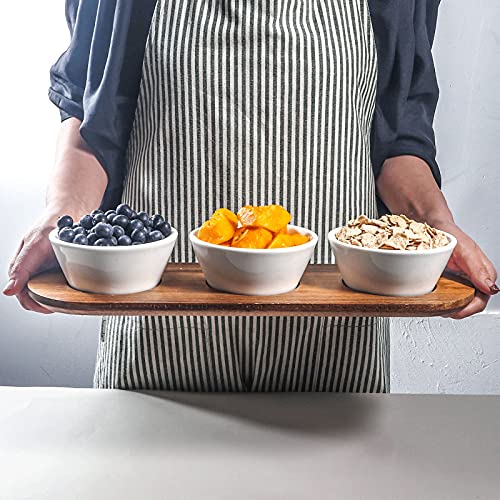 Artena 10Oz Ultra-Fine Porcelain Chips And Dip Serving Platter With Acacia Wooden Tray, 4.75Inch White Dipping Bowls,Small Serving Bowls For Condiments, Side Dishes, Pre, Dessert, Salsa, Entertaining #TOP2
