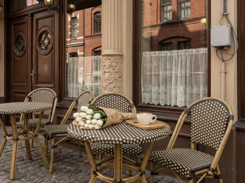 Image of PURPLE LEAF Outdoor Bistro Dining Chairs Set of 4, Bamboo Finish, Brown