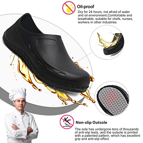 Zupowu Professional Slip Resistant Shoes Women's Chef Nursing Shoes For Garden Clogs,Breathable Beach Sandals Slippers Indoor Outdoor Shoe Lightweight Clog Kitchen Shoes For Men Black #TOP4