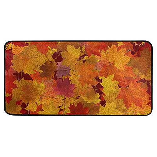 Happy Thanksgiving Day Kitchen Rug Runner Maple Autumn Leaves Rug Kitchen Floor Mats Modern Polyester Non Slip Area Rug For Living Room Bath Doormat Home Decor 39X20In #TOP14