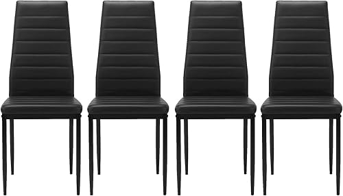 Miniatura 8 de Juego de 4 sillas de comedor tapizadas, modernas, de piel sintética, con respaldo alto, asiento acolchado y patas de metal para restaurantecafetería