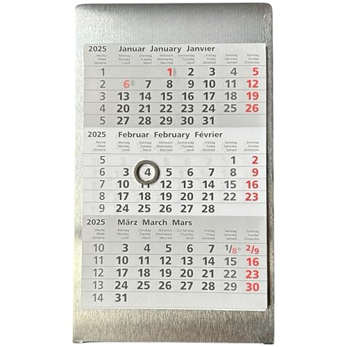 VZL Tischkalender 2026/2027 Edelstahl inkl. Magnet und Block - 3 monats kalender 2026 2027 - Tischkalender 2026 - Kalender 2026 und Jahreskalender 2027