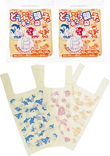 Core Handbag, Plastic Bag, Approx. 1.1 - 13.1 gal (40 cm) x Width 7.1 inches (18 cm) + Gusset 4.7 inches (12 cm) x Thickness 0.006 inches (0.015 mm), Cream Color, Translucent, 90 Sheets x 2 Pack Set, 180 Pieces, Cute Pattern, Animal Crossing, Parent-Child Dolphin, Koala, Otter, 3 Patterns, 60 Each