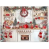 【Multiusos】: Este fondo navideño blanco para cocina adopta un diseño de árboles de Navidad, coronas, vajilla, tazas y cubre elementos festivos. Es ideal para diversas ocasiones. Es ideal para decoraciones como fiestas de cumpleaños, celebraciones navideñas, bodas, baby showers, ceremonias de graduación, fiestas temáticas, etc. También se puede usar como fondo para fotos, transmisiones en vivo, fondo de estudio, etc.