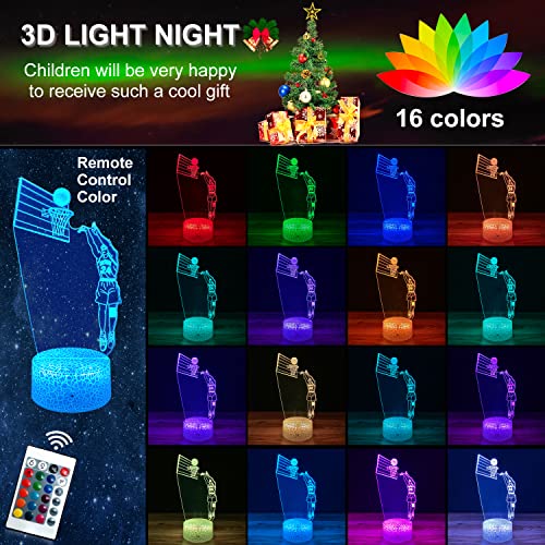 JMLLYCO Basketball lamp, Basketball Gifts 16 Colors Change with Remote Control 3D Optical Illusion Basketball Decor Light As a Gift Ideas for Baby Boys Birthday Gifts