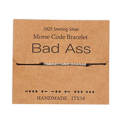 Mother and Daugther Bracelets Morse Code Bracelets Jewelry Gift for Her Sterling Silver Beads on Silk Cord Inspirational Gift for Her,Best Friends Couples Teens Girls Gifts