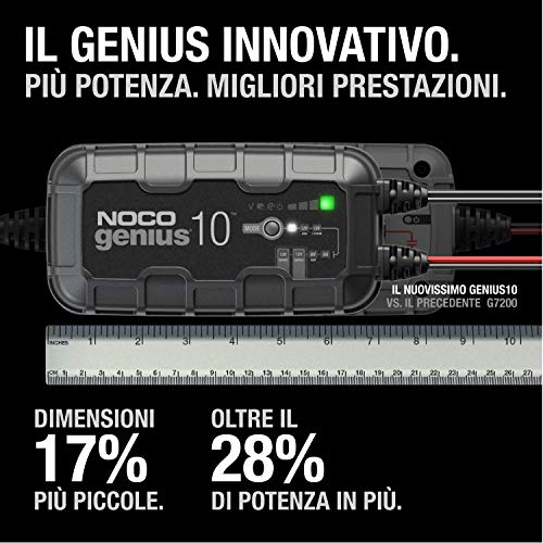 NOCO GENIUS10EU, caricatore automatico intelligente 10A, caricabatterie 6V e 12V, manutentore della batteria, caricabatterie di mantenimento e desolfatore con compensazione della temperatura