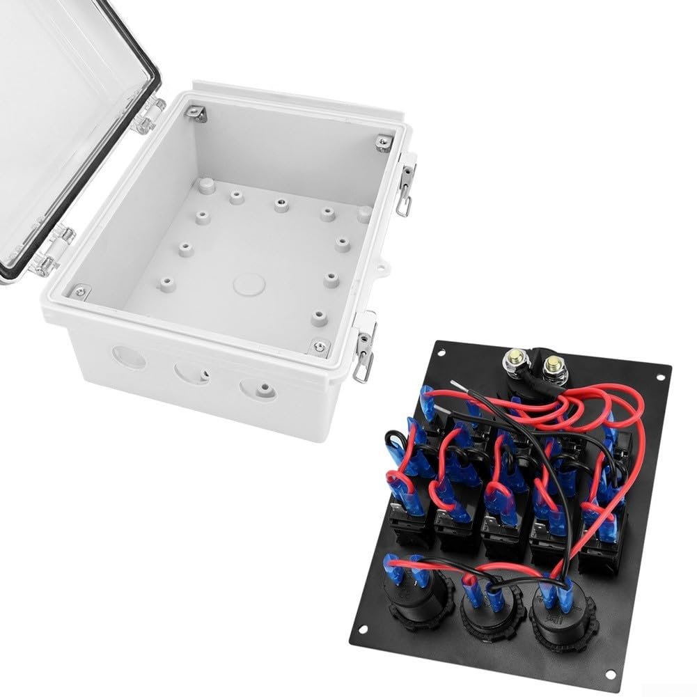 Pannello interruttore a 5 marce, 12 V, illuminato a LED, impermeabile IP65, 12 V, pannello di commutazione a 5 vie con porta USB e voltmetro, pannello interruttore a levetta impermeabile per barca, 12