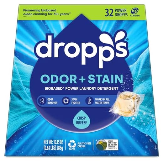 Dropps Stain & Odor Laundry Detergent Pods: Clean & Crisp| Deep Cleans Fabrics | Keeps Clothes Fresh | Prevents Odors | HE | Powered by Natural Plant-Based Ingredients | Low Waste Packaging | 32 Count