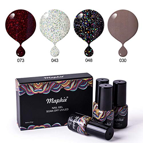 Maphie Gel Nail Polish Set - Popular Glitter Collection Colors Need UV LED Lamp- 4pcs/set 0.21 OZ Maphie Gel Nail Polish Set - Popular Glitter Collection Colors Need UV LED Lamp- 4pcs/set 0.21 OZ