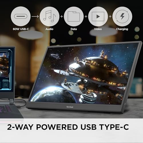 Image of ViewSonic VX1754 17 Inch 1080p Portable Gaming Monitor, IPS Display with 144Hz for Second Screen Productivity and High-Speed Gameplay, Built-in Stand, 60W USB-C, and Mini HDMI Inputs