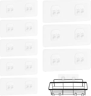 Feibety 8 Pcs Self Adhesive Hooks, Transparent Heavy Duty Wall Door Hooks Nail Free Waterproof Strong Shower Shelf Hooks Double Claw Wall Hooks Sticker Hooks for Shower Caddy Basket Kitchen Bathroom