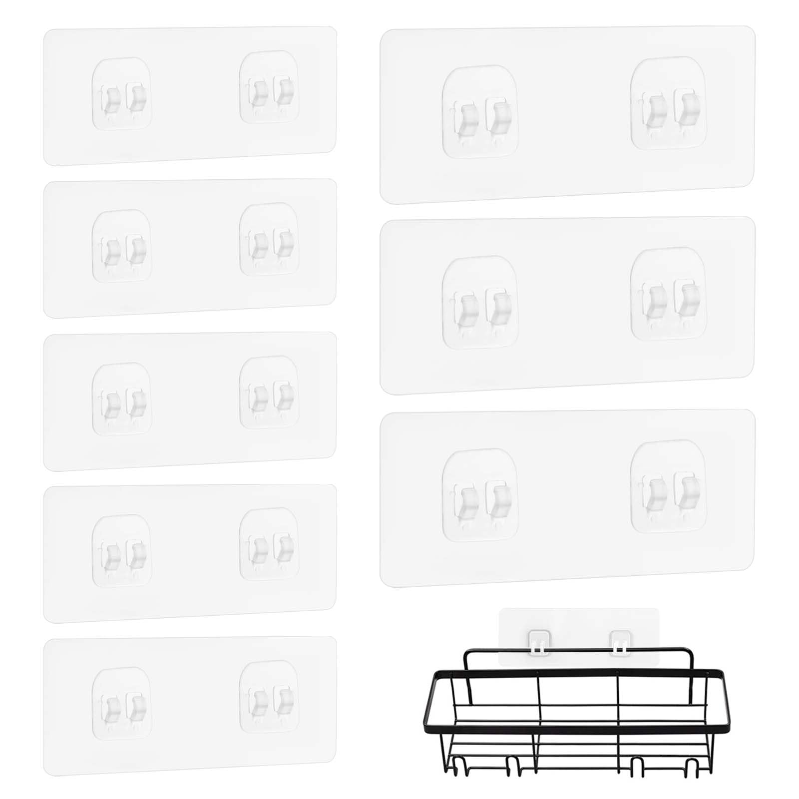 8 Pcs Self Adhesive Hooks, Transparent Heavy Duty Wall Door Nail Free Waterproof Strong Shower Shelf Double Claw Sticker for Shower Caddy Basket Kitchen Bathroom