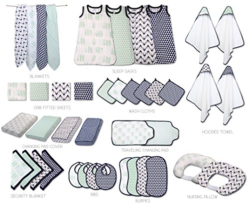 Image of Bacati - Tribal /Aztec Cotton Muslin Fabric Hooded Towels /Wash Cloths(Set of 3) (Set of 3 Wash Cloths, Bucks /Triangles Navy)