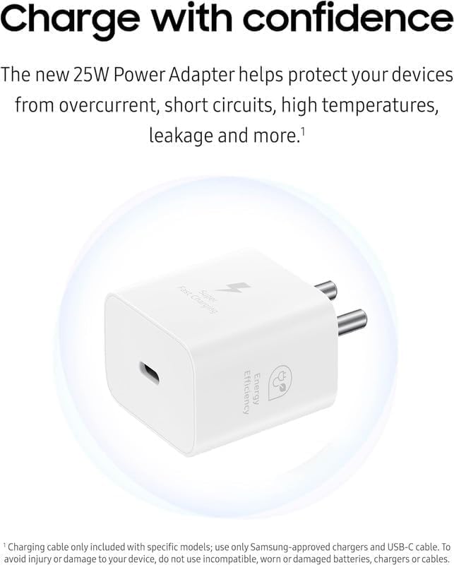Image of Original 25Wattatt Adapter Compatible for Samsung A72 / A12 / A32 A42 5G / A54 / A53 / A52 5G / A51 5G / A40 / A60 /A70 / A80 / A01 / A11 / A21 / A41 / A31 / A71 / A52 (White*New Model)