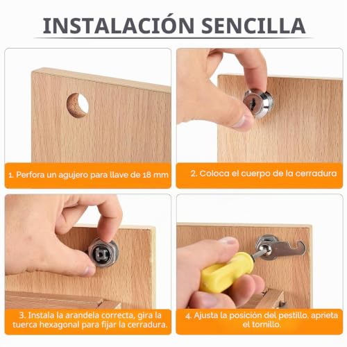 Miniatura 5 de Senenqu 10 Piezas Cerradura Buzon Universal 30 Mm, Cerradura Taquilla De Zinc Para Armario Con Llave, Bombin Buzon Con 20 Llaves Y Placas 47 35 Mm Para Cajón, Mueble Y Buzón