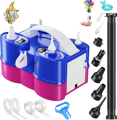 Image of 3-in-1 Electric Balloon Pump, Portable Air Pump for Latex 260q Foil Balloons, Dual Nozzle Balloon Blower Machine for Party Decoration, 110V AC Inflator Deflator for Inflatables Pool Floats Mattress