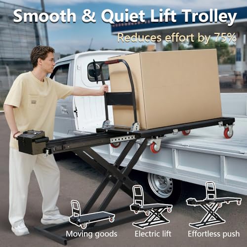 Electric Hydraulic Scissor Lift Table Cart - 660 lbs Capacity 51.97-Inch Max Height Heavy-Duty Mobile Material Handling Cart with 4 Wheels & Anti-Slip Platform Labor-Friendly Design for Easy Operation