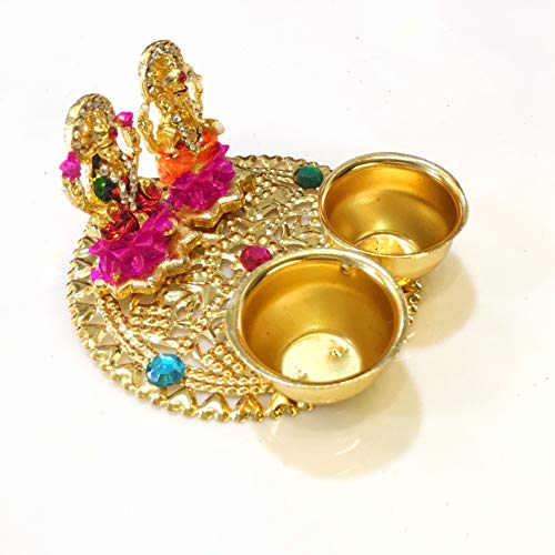 Itiha Lakshmi Ganesha On Lotus Haldi Kumkum Holder Diwali Gift Festive Gift Haldi Kumkum Return Gift Puja Thali Wedding Return Gift-Small (3 Inch *3 Inch) #TOP2