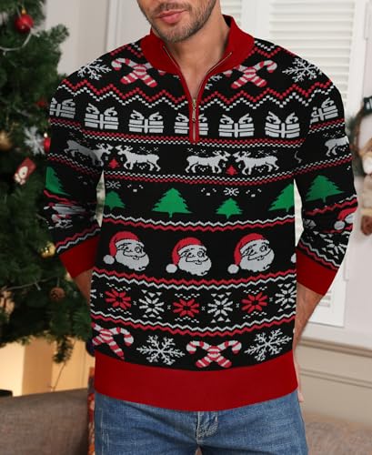 NITAGUT Mens Ugly Christmas Sweaters Funny Graphic Quarter Zip Sweaters Long Sleeve Knitted Pullover Sweaters2