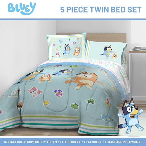 Image of Bluey Bingo Twin Comforter Set 5 Piece Soft Kids Cartoon Bedding, Blue
