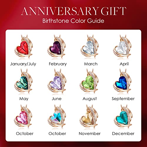 Cde Love Heart Pendant Necklaces For Women Silver Tone Rose Gold Tone Crystals Birthstone Christmas Jewelry Gifts For Women Birthday/Anniversary Day/Party (B-Jan.&Jul.-Rose Gold Red) #TOP5