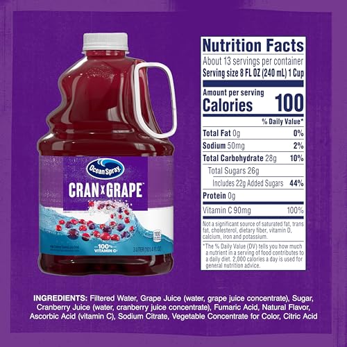 Image of Ocean Spray Cran-Grape Cranberry Grape Juice Drink, 101.4 Fl Oz Bottle (Pack of 1)