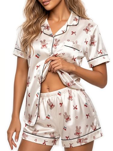 Image of HONGTEYA Pajamas for Women Set Silk Satin Pjs Lounge Shorts Set S-XXL
