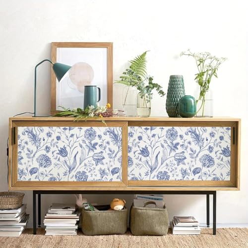Image of Peel and Stick Vintage Flowers Leaves Birds Pattern Design Wallpaper | Waterproof Removable Wallpaper | Self Adhesive Wallpaper for Bedroom Living Room Home & Kitchen |16.5X87Inch
