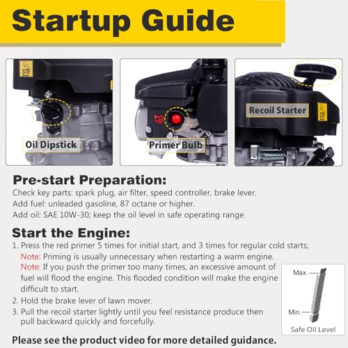 Aceup Energy Gas Engine Vertical Shaft, 4.4HP 173cc 4-Stroke OHV Gas Motor with Primer for Lawn Mower, EPA Compliant