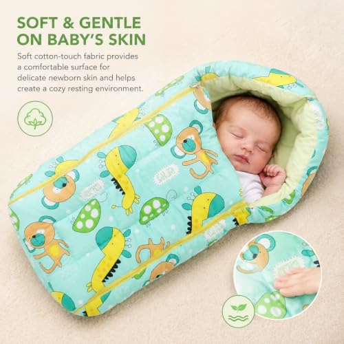 Image of Safe-O-Kid Baby Sleeping & Carry Nest (0-6 Months) | Cotton Fabric, Zipper Closure, Travel-Friendly Baby Bed, Foldable Bedding for Newborns, Green