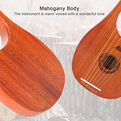 7 String Lyre Harp, Aklot 7 Metal Strings Lye Harp Bone Saddle Mahogany With Tuning Wrench And Black Gig Bag #TOP7