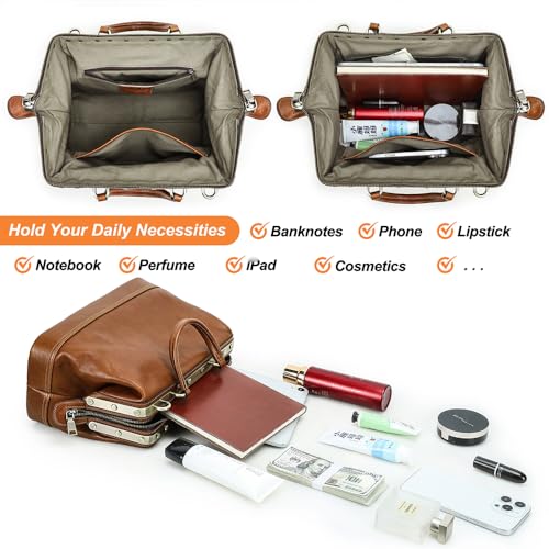 Image of CONTACTS Doctor Bag Purse for Women Luxury Leather Handbag with Lock Shoulder Bag Vintage Top Handle Bag