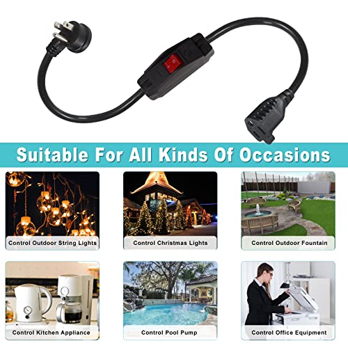 Short Outdoor Extension Cord With On/Off Switch - 8Inch Waterproof 3 Prong Extension Cord With Inline Switch, 1875W Heavy Duty Black Sjtw 14Awg Grounded 15A 125V Ac Electrical Extension Cord #TOP6